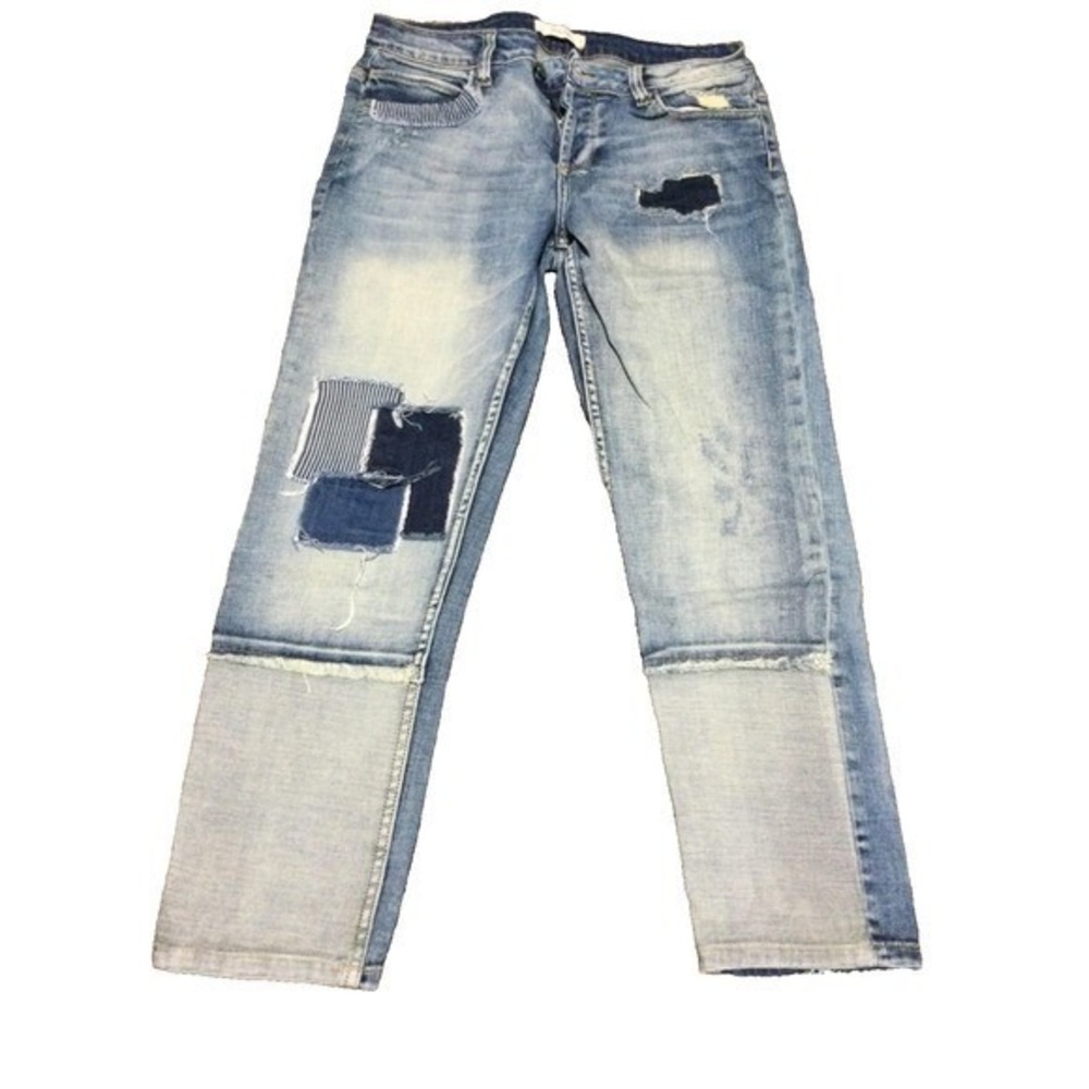 Cello Jeans Light Wash Patchwork Distressed Straight Leg‎ Denim Jeans Womens 3